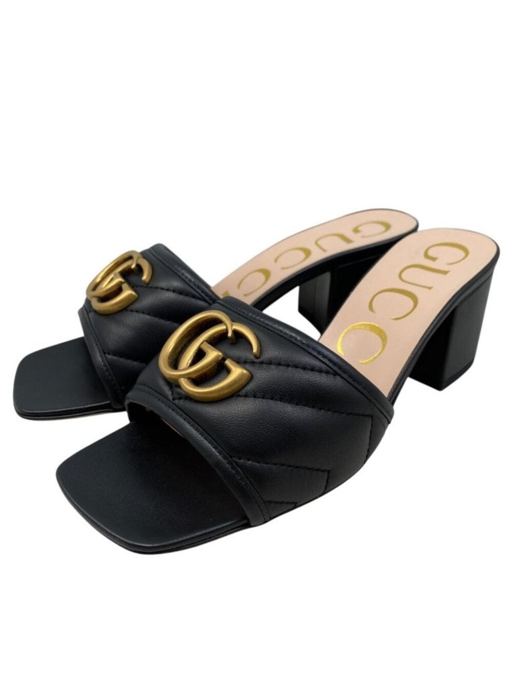 Gucci Sandals Double G Chunky Slide Leather Black GG Logo